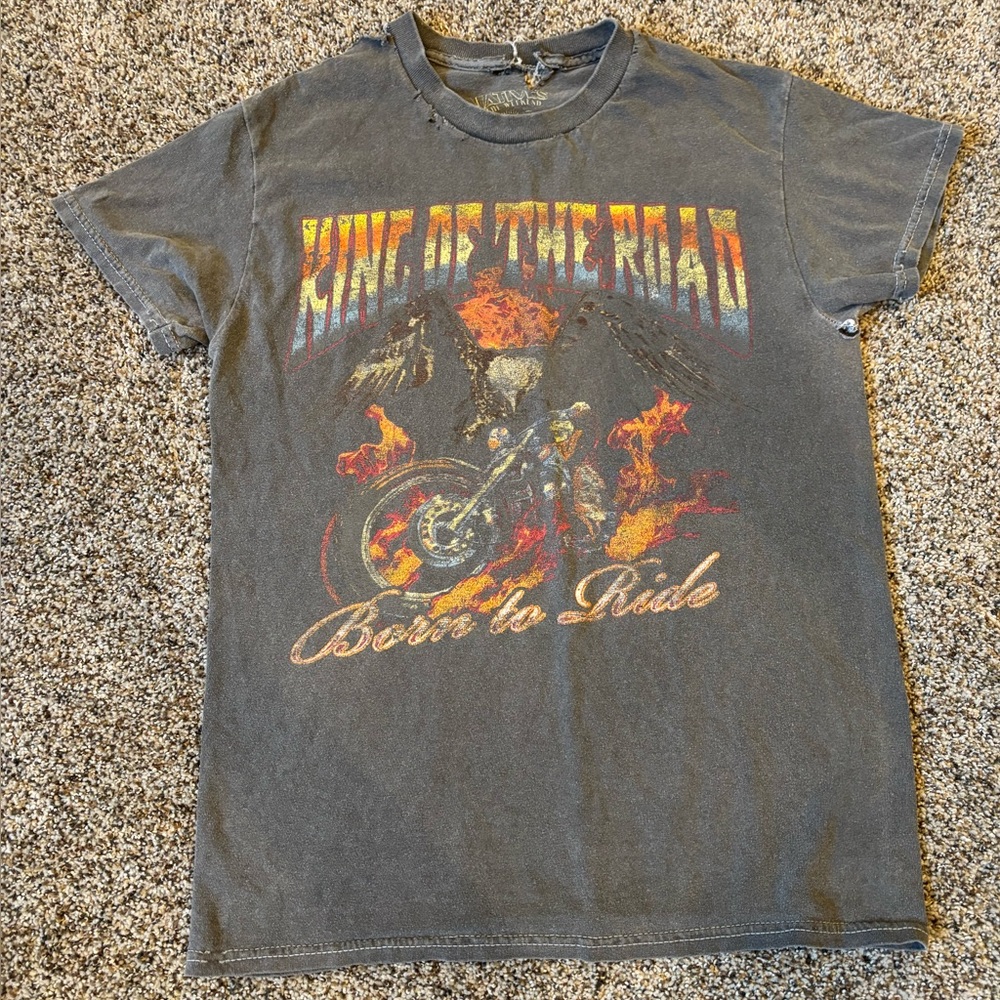 Vintage Graphic Gray T-Shirt king of the road nor to ride motorcycle size small